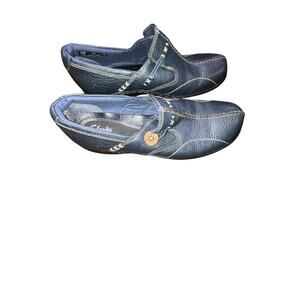 Clarks Unstructured Leather Un Loop Slip-on Shoes Dark Blue Size 9M